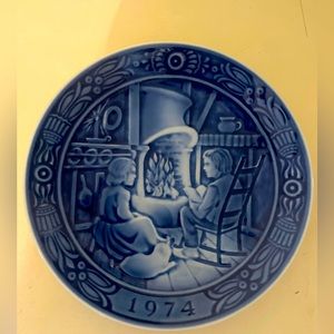 1974 Plate Georg Jensen Denmark Vintage Winter Christmas Jule Cozy by Fire